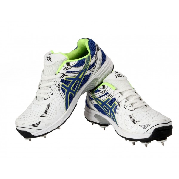 HDL Cricket Terminator Shoes Full Spikes White Blue Green'
